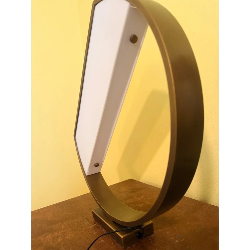 Arteriors Luna Modern Geometric‎ Accent Lamp Brushed Brass Circular White Shade